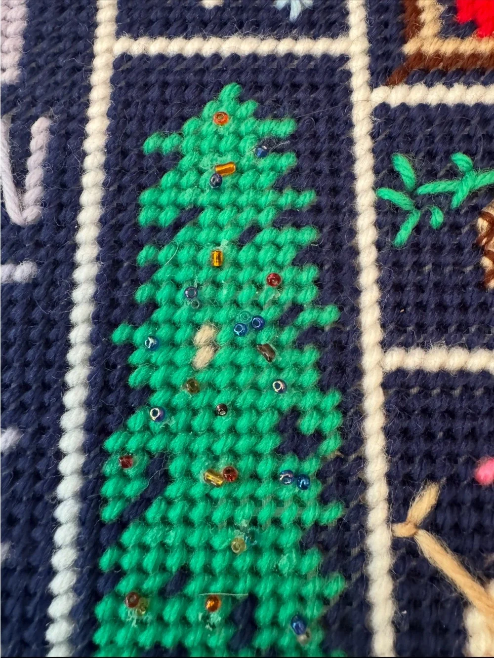 Handmade Winter Needlepoint Wall Hanging - Cardinal snowman